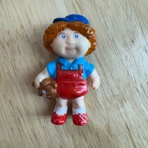 Vintage Cabbage Patch Kid Mini Figure Toy Red Overalls Blue Cap Teddy Bear
